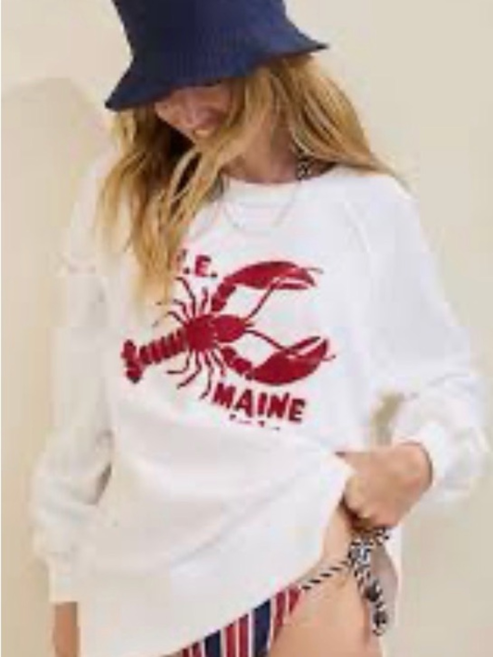 aerie White Crewneck Sweatshirt with Red Lobster Graphic